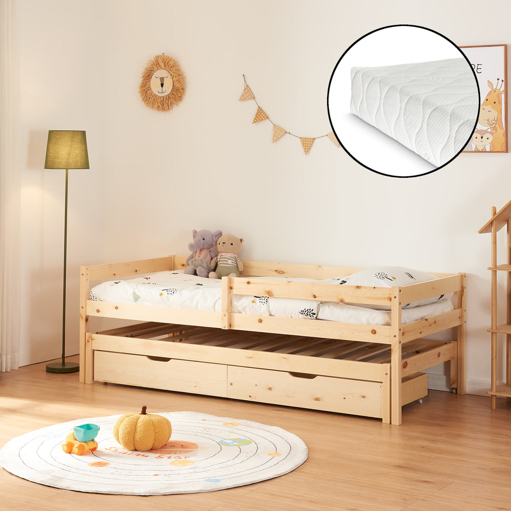 Cama doble para niños Sonkajärvi con colchón 90x200cm natural [en.casa] - premiumXL