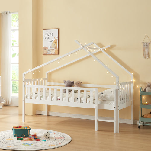 Cama casita Sotkamo 90x200cm con protección contra caídas [en.casa]
