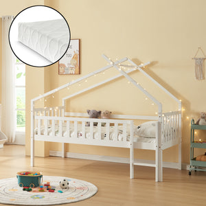 Cama casita Sotkamo con colchón 90x200cm con protección contra caídas [en.casa]