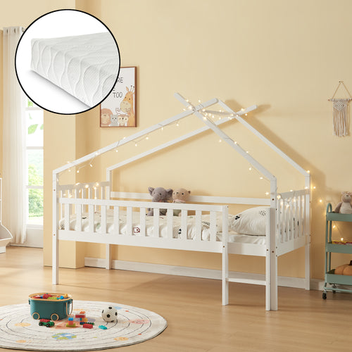 Cama casita Sotkamo con colchón 90x200cm con protección contra caídas [en.casa]