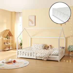 Cama casita Hesel con colchón y barrera de seguridad blanca [en.casa] - premiumXL