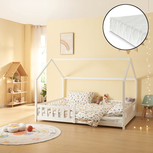 Cama casita Hesel con colchón y barrera de seguridad blanca [en.casa] - premiumXL