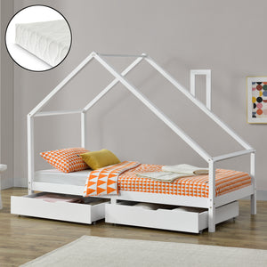 Cama infantil Assling con 2 cajones y colchón 90x200cm en varios colores [en.casa]