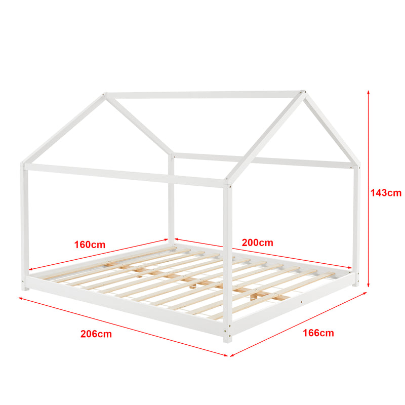 Esquema acotado Cama para niños Cerro en forma de casa pino 120/140/160/180x200 cm - Blanco [en.casa]