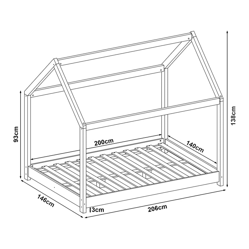 Esquema acotado Cama para niños Cerro en forma de casa pino [en.casa]