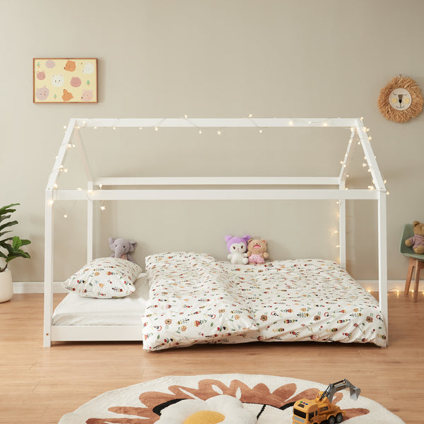Cama para niños Cerro en forma de casa con colchón pino - Blanco [en.casa]