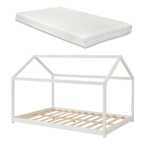 Cama para niños Cerro en forma de casa con colchón pino - Blanco [en.casa]