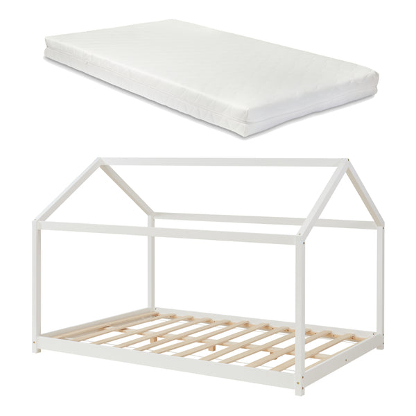 Cama para niños Cerro en forma de casa con colchón pino - Blanco [en.casa]