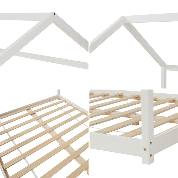 Cama para niños Cerro en forma de casa con colchón pino - Blanco [en.casa]