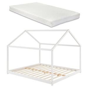 Cama para niños Cerro en forma de casa con colchón pino - Blanco [en.casa]