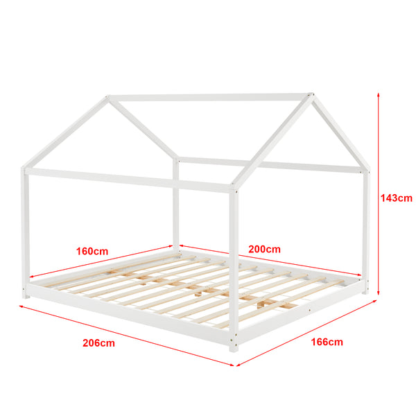 Cama para niños Cerro en forma de casa con colchón pino - Blanco [en.casa]