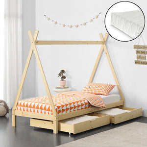 Cama infantil Maine 90x200cm con 2 cajones y colchón de espuma fría [en.casa]