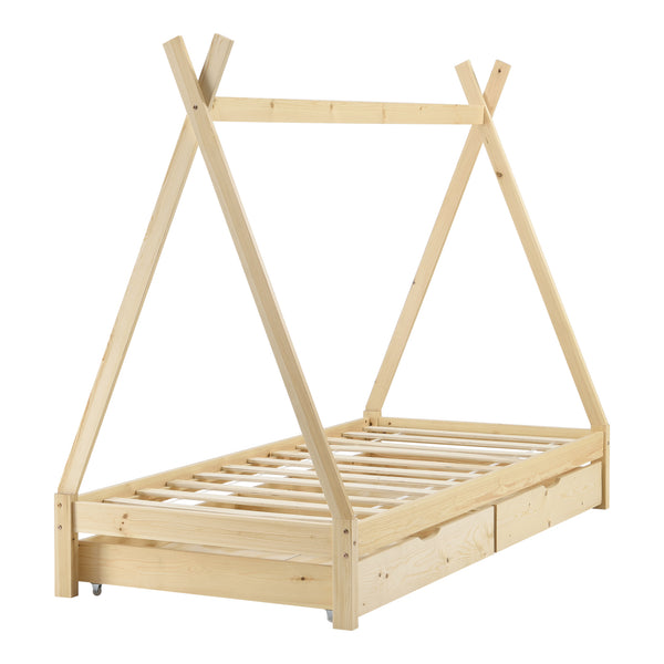 Cama infantil Maine 90x200cm con 2 cajones y colchón de espuma fría [en.casa]