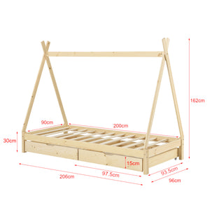 Cama infantil Maine 90x200cm con 2 cajones y colchón de espuma fría [en.casa]