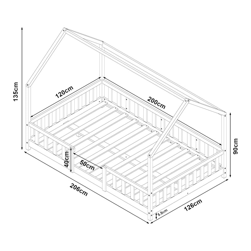 Esquema acotado Cama para niños Sisimiut forma de casa pino  [en.casa]