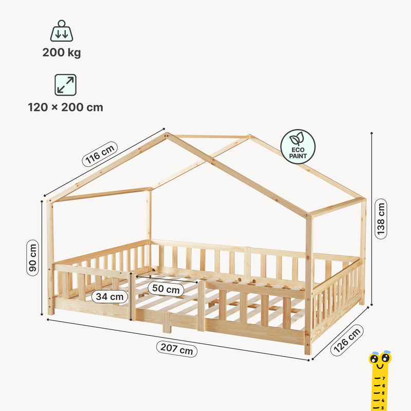 Esquema acotado Cama para niños Treviolo forma de casa pino  [en.casa]
