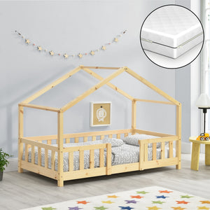 Cama para niños Treviolo forma de casa pino + colchón [en.casa][neu.haus]
