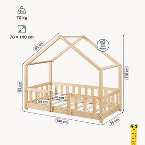 Cama para niños Treviolo forma de casa pino + colchón [en.casa][neu.haus]