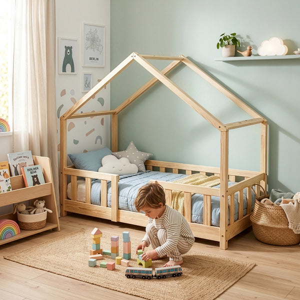 Cama para niños Treviolo forma de casa pino + colchón [en.casa][neu.haus]
