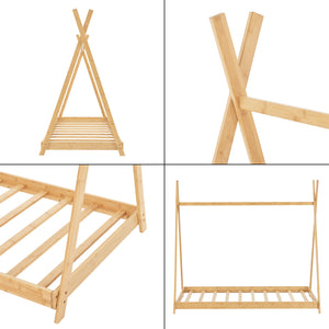 Cama infantil Tipi Vimpeli + 1 Colchón máx. 200 kg bambú 70 x 140 cm o 90 x 200 cm - Natural [en.casa] y [neu.haus]