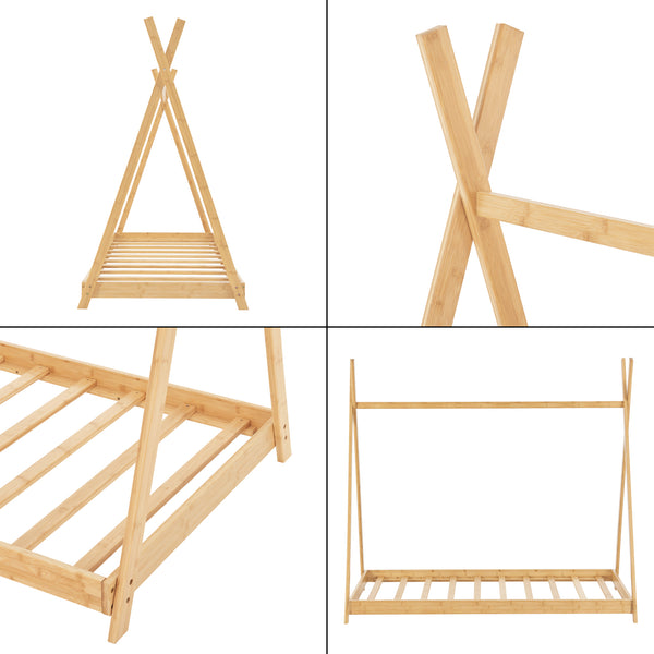 Cama infantil Tipi Vimpeli + 1 Colchón máx. 200 kg bambú 70 x 140 cm o 90 x 200 cm - Natural [en.casa] y [neu.haus]