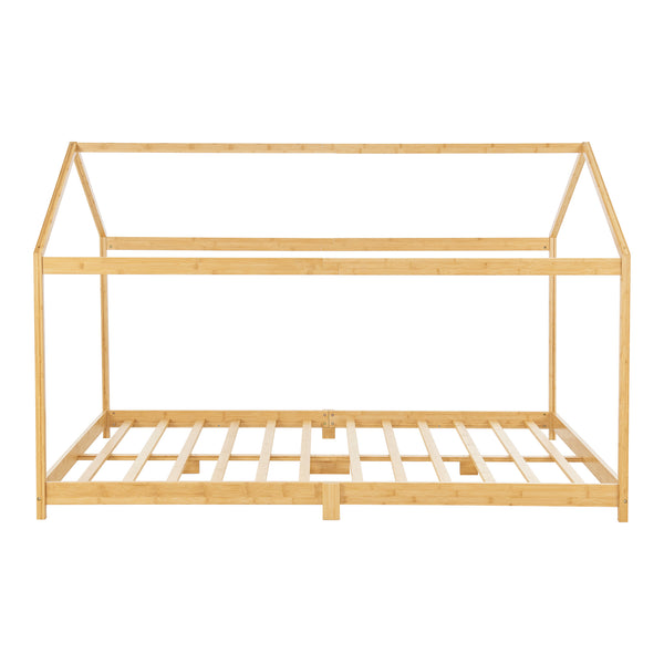 Cama infantil Simple Vindafjord en forma de casa con colchón bambú en diferentes tamaños - Color natural [en.casa]