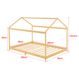 Cama infantil Simple Vindafjord en forma de casa con colchón bambú en diferentes tamaños - Color natural [en.casa]