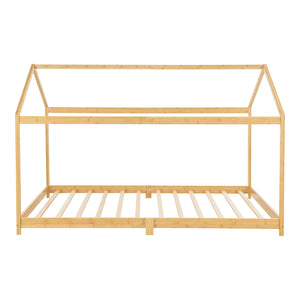 Cama infantil Simple Vindafjord en forma de casa con colchón bambú en diferentes tamaños - Color natural [en.casa]