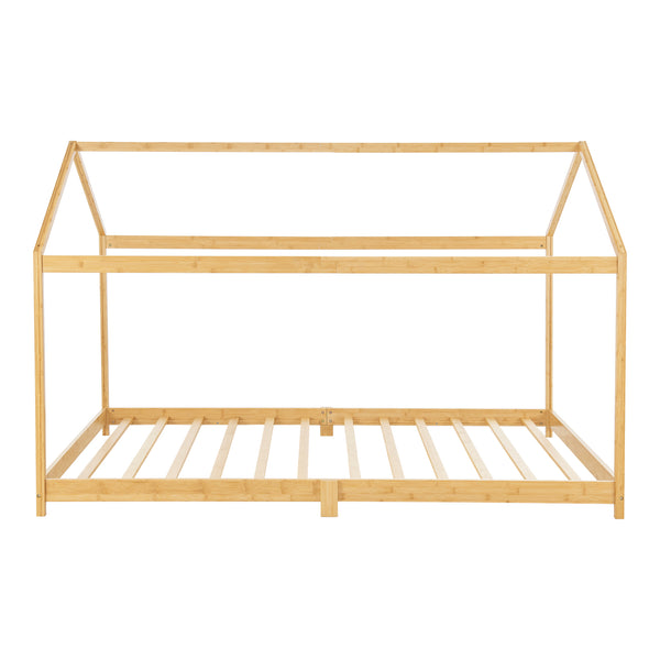 Cama infantil Simple Vindafjord en forma de casa con colchón bambú en diferentes tamaños - Color natural [en.casa]
