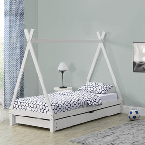 Cama infantil Cree 90x200cm con cama extensible Madera Natural//Blanco [en.casa]