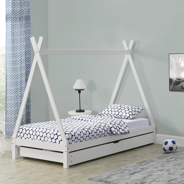 Cama infantil Cree 90x200cm con cama extensible Madera Natural//Blanco [en.casa]