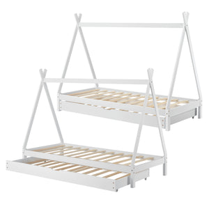 Cama infantil Cree 90x200cm con cama extensible Madera Natural//Blanco [en.casa]