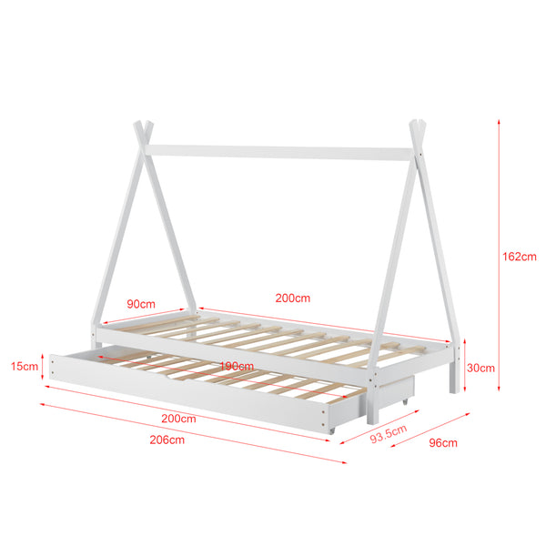 Cama infantil Cree 90x200cm con cama extensible Madera Natural//Blanco [en.casa]
