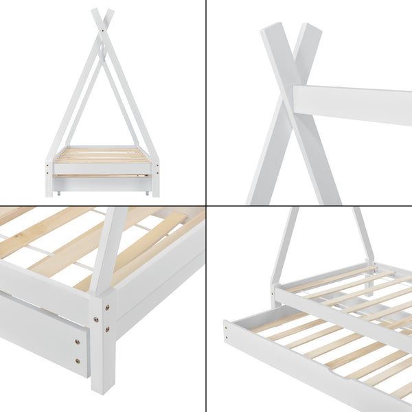 Cama infantil Cree 90x200cm con cama extensible Madera Natural//Blanco [en.casa]