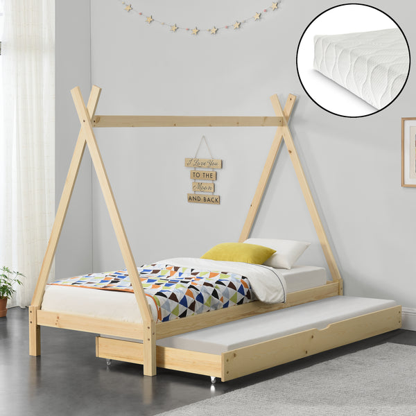 Cama infantil Cree 90x200 cm Tipi Indio con colchón de espuma fría [en.casa]