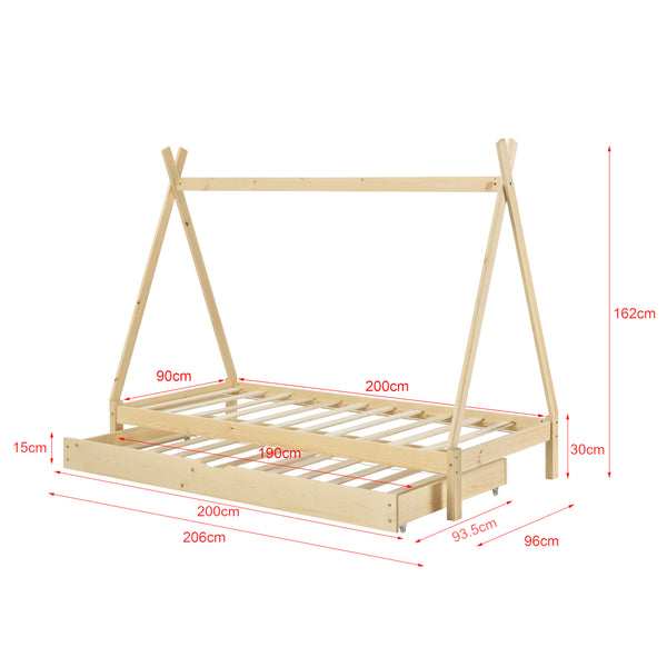 Cama infantil Cree 90x200 cm Tipi Indio con colchón de espuma fría [en.casa]