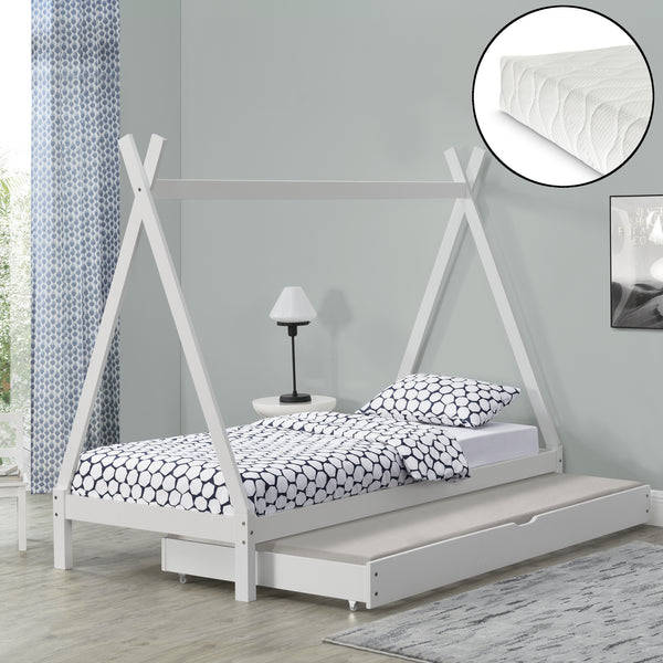 Cama infantil Cree 90x200 cm Tipi Indio con colchón de espuma fría [en.casa]