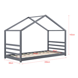 Cama para niños Vardø con somier - Forma de casa - pino 90 x 200 cm - Rosa o Gris oscuro lacado mate [en.casa]