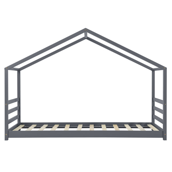 Cama para niños Vardø con somier - Forma de casa - pino 90 x 200 cm - Rosa o Gris oscuro lacado mate [en.casa]