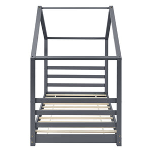 Cama para niños Vardø con somier - Forma de casa - pino 90 x 200 cm - Rosa o Gris oscuro lacado mate [en.casa]