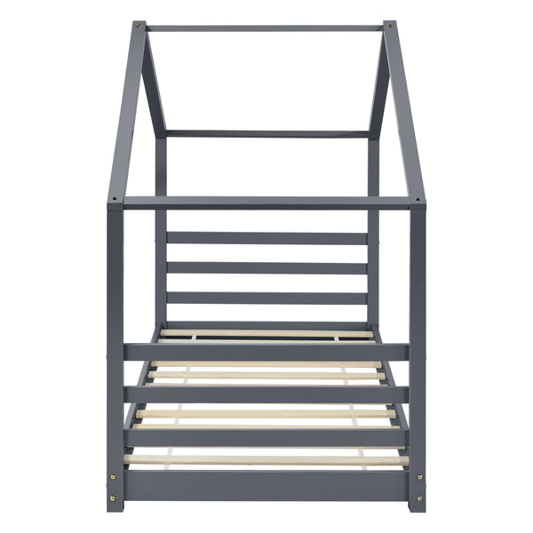 Cama para niños Vardø con somier - Forma de casa - pino 90 x 200 cm - Rosa o Gris oscuro lacado mate [en.casa]