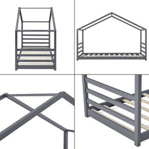 Cama para niños Vardø con somier - Forma de casa - pino 90 x 200 cm - Rosa o Gris oscuro lacado mate [en.casa]