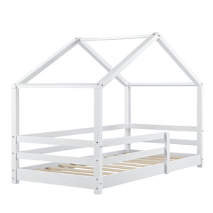 Cama para niños Knätten - Casita - con colchón ortopédico, reja y somier - pino - [en.casa]