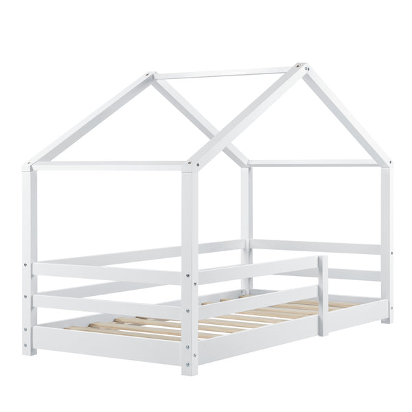 Cama para niños Knätten - Casita - con colchón ortopédico, reja y somier - pino - [en.casa]