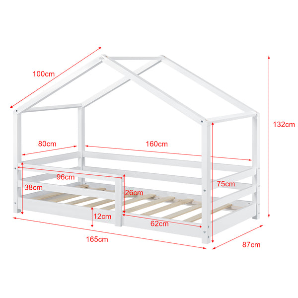 Cama para niños Knätten - Casita - con colchón ortopédico, reja y somier - pino - [en.casa]