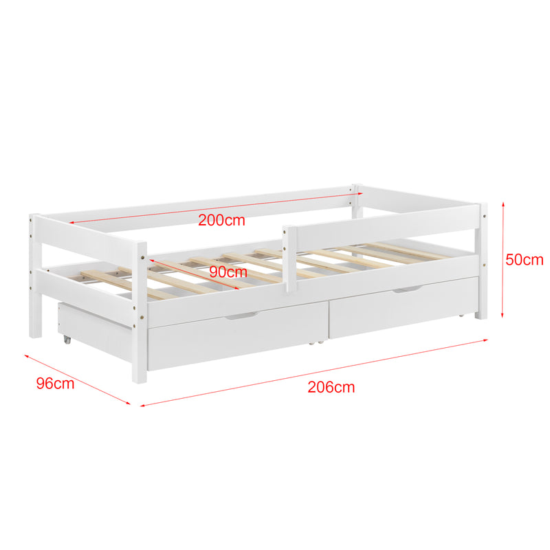 Esquema acotado Cama para niños Borgarnes con 2 cajones  y somier pino [en.casa]