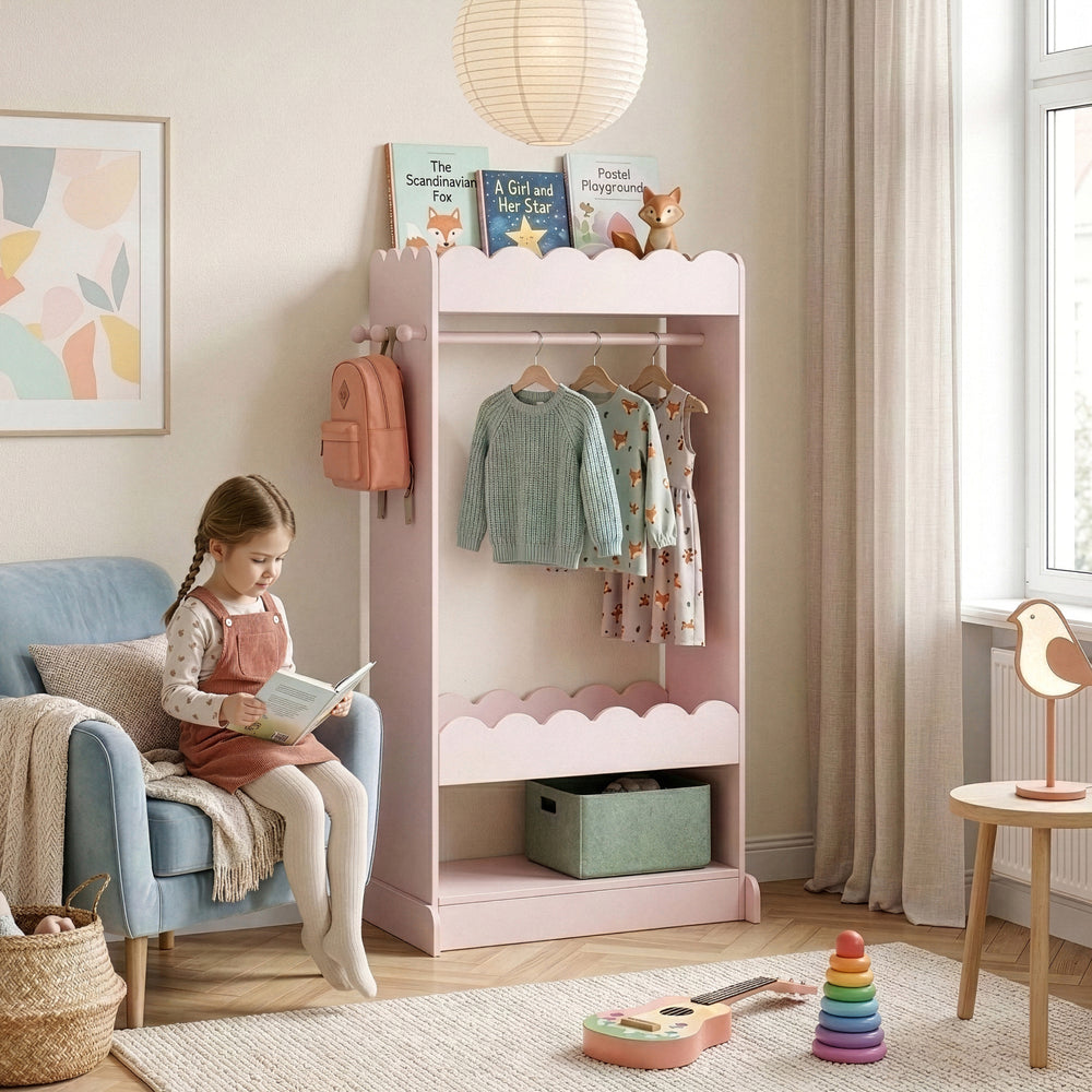 Perchero burro infantil Vestnes con espejo Rosa [en.casa] 
