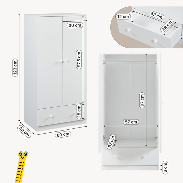 Armario ropero infantil Beldinupp con 2 puertas 123x60x40 cm [en.casa]