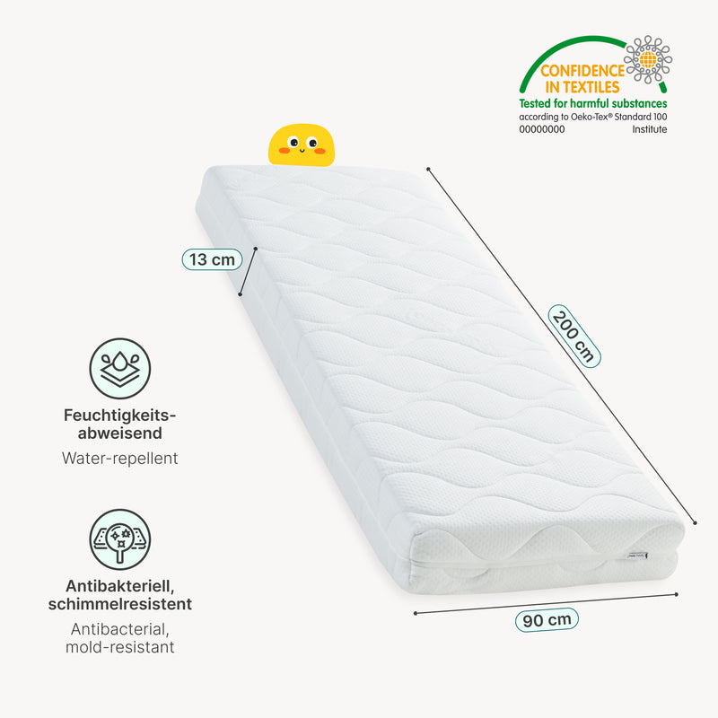 Esquema acotado [neu.haus]® Colchón para niños - Espuma fría - Textil de confianza - certificado OEKO-TEX 100 - Hecho en UE