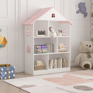 Estantería para niños Vipsali 107x83x30 cm Blanco/Rosa [en.casa]
